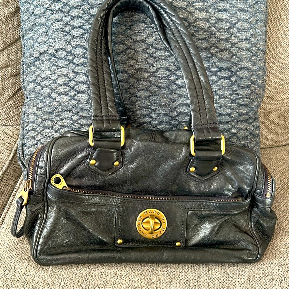 Authentic Marc Jacobs soft leather satchel handbag with brass hardware